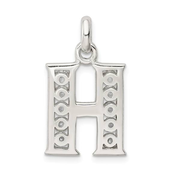 Sterling Silver White CZ Letter H Initial Pendant - Picture 3 of 4